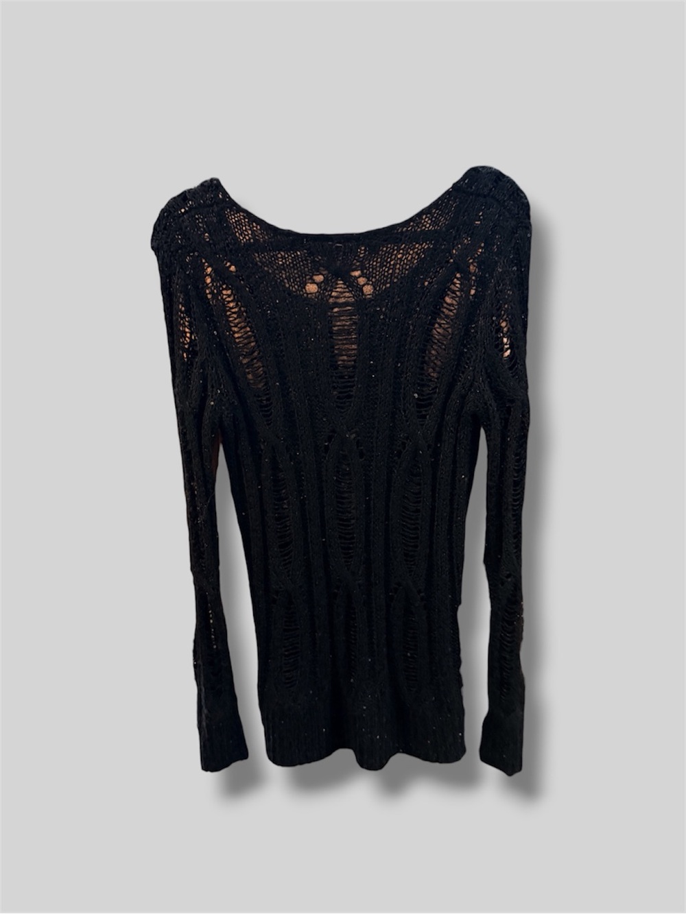 Jennifer Lopez Black Open-Weave Crewneck Sweater - Picture 3 of 6